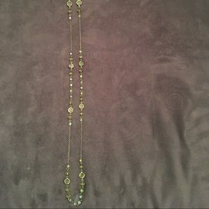 Green stone , and gold tone  , long necklace